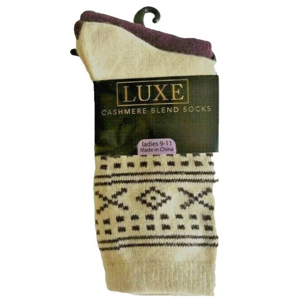Luxe Cashmere Blend Wool Ladies Socks Stocking Stuffer Pink Maroon 2 Pair